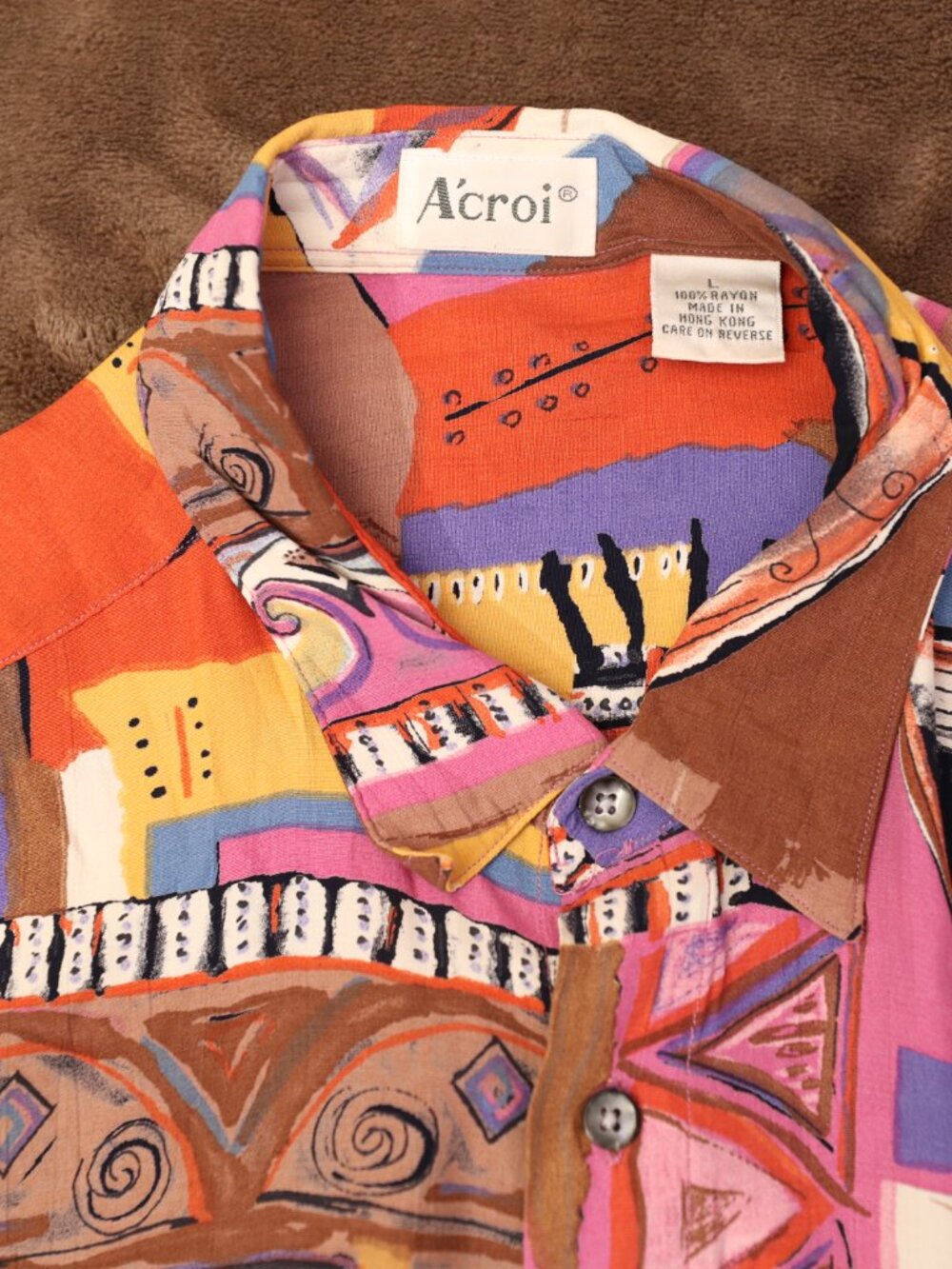 Vintage Rayon MultiColor ButtonUp (L) - Picture 8 of 12